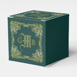 Wedding Monogram Classic Gold Frame Dark Green Favour Box