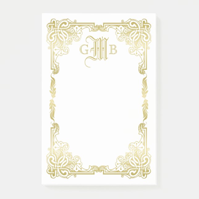 Wedding Monogram Classic Gold Frame Traditional Post-it Notes (Front)