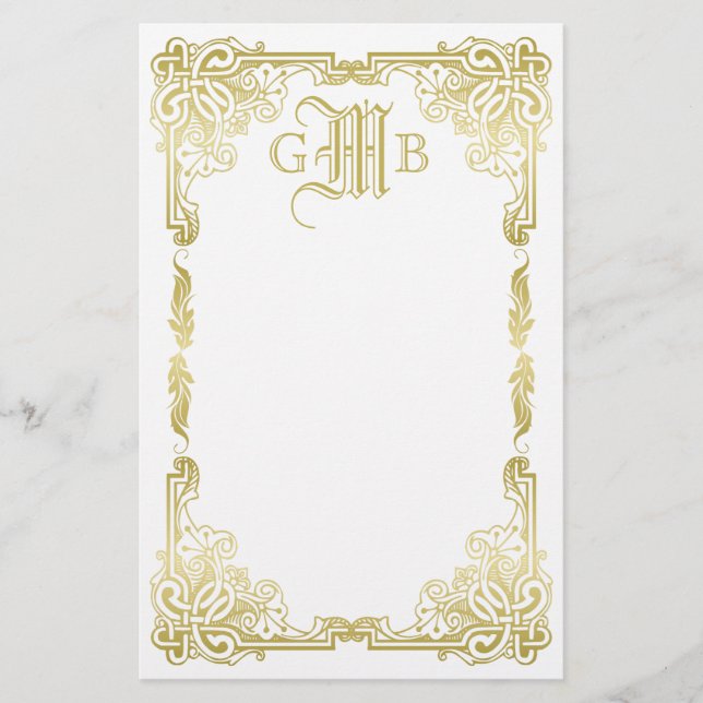 Wedding Monogram Classic Gold Frame Traditional Stationery (Front)