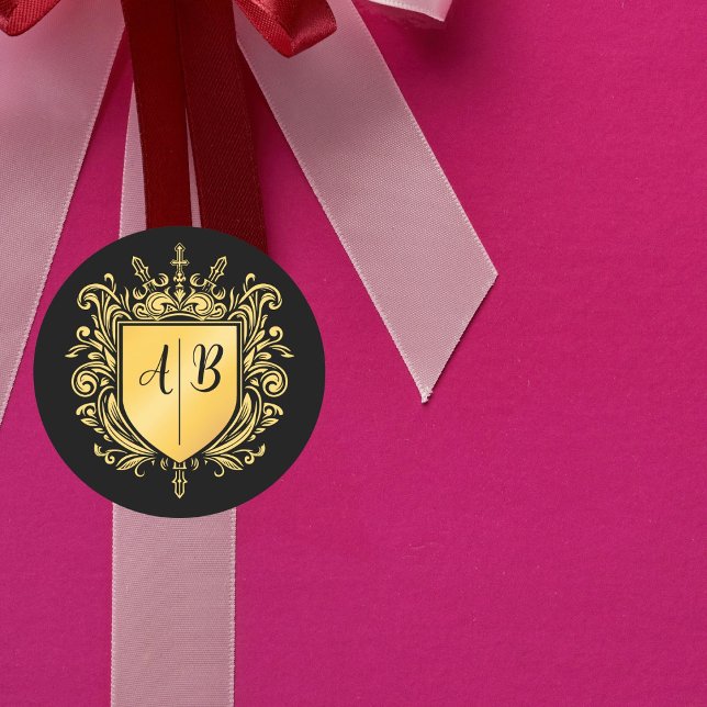 Wedding Monogram Crest Gold  Classic Round Sticker (Creator Uploaded)