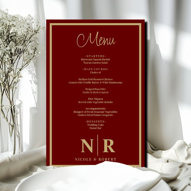 Wedding Monogram Customised Rehearsal Dinner Menu (Creator Uploaded)