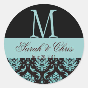 Wedding Monogram Damask Blue Black  Seal