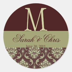 Wedding Monogram Damask Brown Taupe Seal
