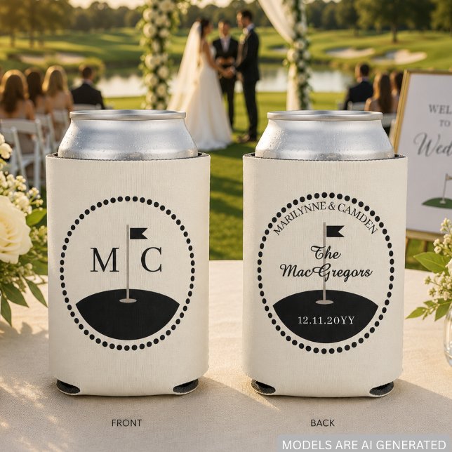 Wedding Monogram Date Golf Themed Can Cooler (Creator Uploaded)