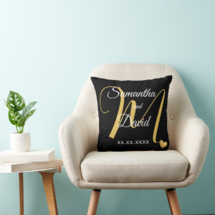 Wedding Monogram Design with Names and Date Cushion