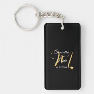 Wedding Monogram Design with Names and Date Key Ring