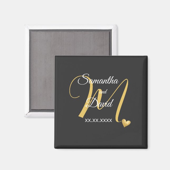 Wedding Monogram Design with Names and Date Magnet (Front/Back)