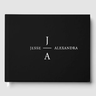 Wedding Monogram Elegant Minimal Stylish Black Guest Book