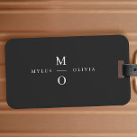 Wedding Monogram Elegant Minimal Stylish Black Luggage Tag<br><div class="desc">A minimalist monogram wedding design with elegant typography in white on a black background. The text can easily be personalised for your special day!</div>