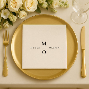 Wedding Monogram Elegant Minimalist Simple White Napkin