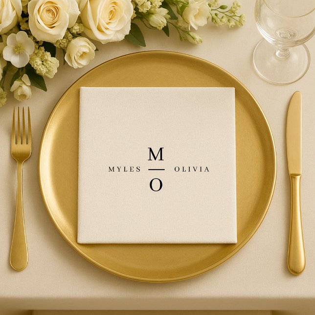 Wedding Monogram Elegant Minimalist Simple White Napkin (Creator Uploaded)