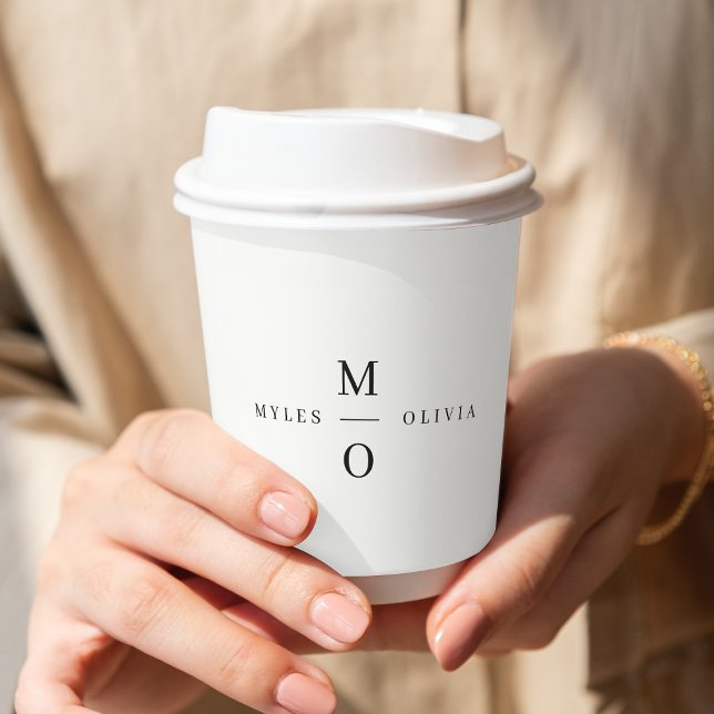 Wedding Monogram Elegant Minimalist Simple White Paper Cups (Creator Uploaded)