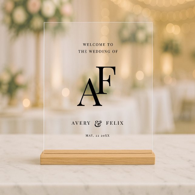 Wedding Monogram Elegant Minimalist Welcome Acrylic Sign (Creator Uploaded)