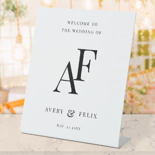 Wedding Monogram Elegant Minimalist Welcome Pedestal Sign