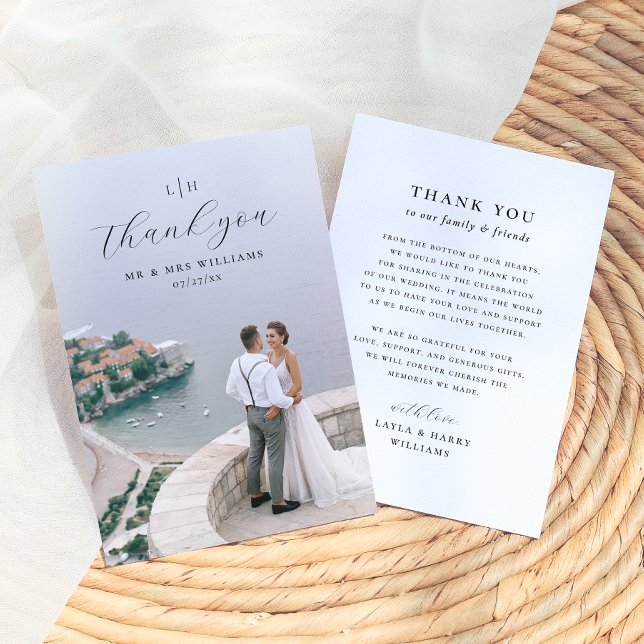 Wedding Monogram | Elegant & Modern Script Photo Thank You Card (Creator Uploaded)