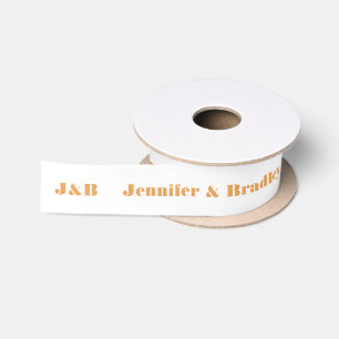 Wedding Monogram Elegant Orange White Personalise Satin Ribbon