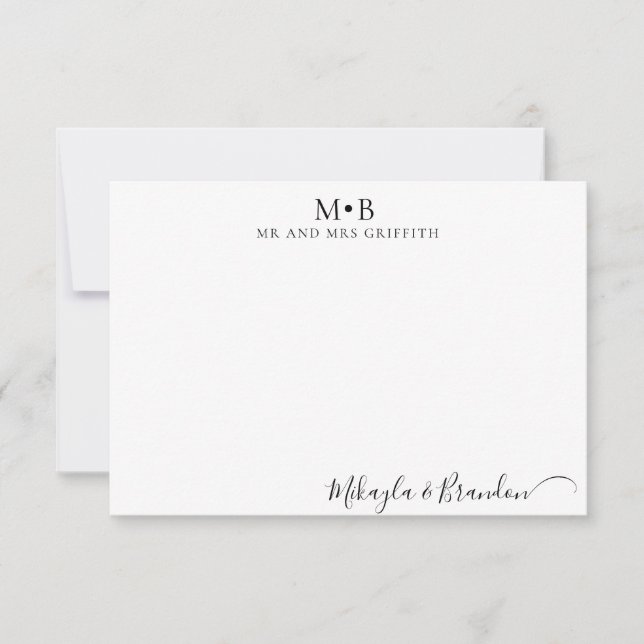 Wedding Monogram Elegant Script Names Thank You Card (Front)