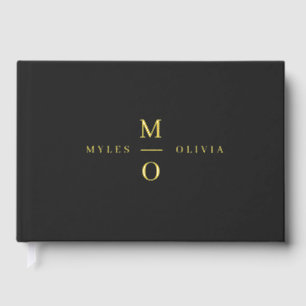 Wedding Monogram Elegant Stylish Black and Gold Guest Book