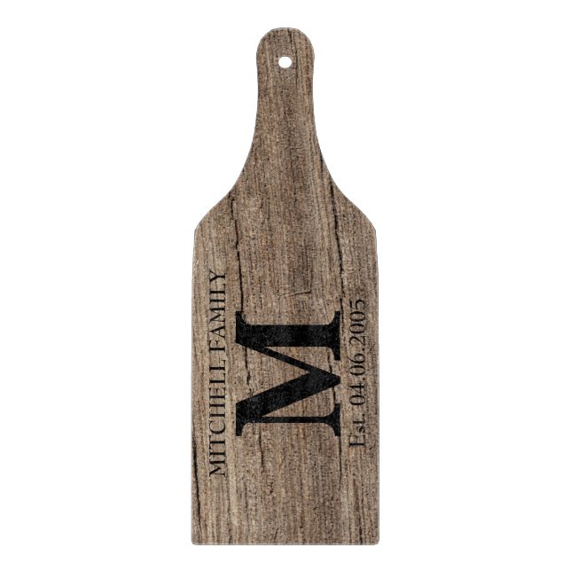 Wedding monogram faux wood initial family rustic cutting board (Front)