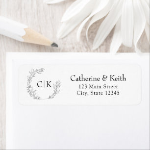 Wedding Monogram Floral Wreath Return Address Return Address Label