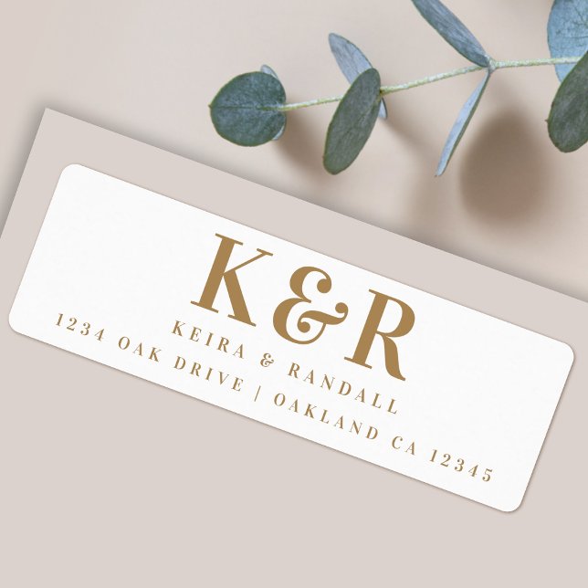 Wedding Monogram Gold and White Return Address Label (An elegant gold and white return address label, perfect for couples, wedding or everyday mail)