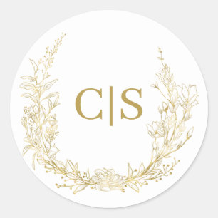 Wedding monogram gold envelope classic round sticker
