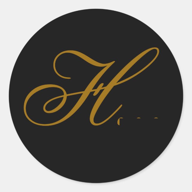 Wedding Monogram H Gold & Black Seal Sticker (Front)