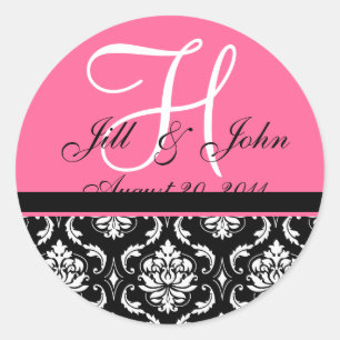 Wedding Monogram Initial Names Pink Damask Seal
