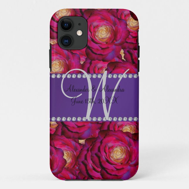 Wedding monogram maroon pink roses Case-Mate iPhone case (Back)
