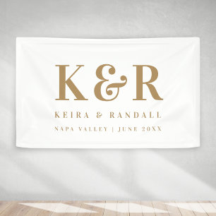 Wedding Monogram Minimal Gold and White Banner