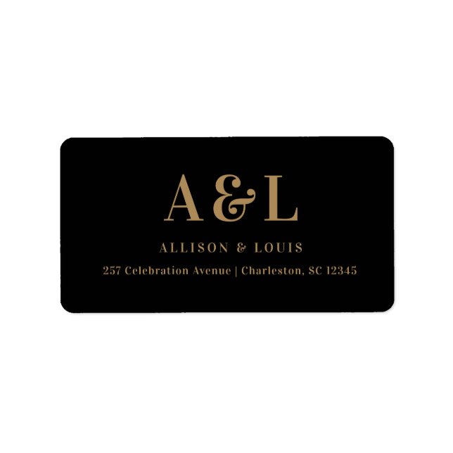 Wedding Monogram Minimalist Black Gold Label (Front)