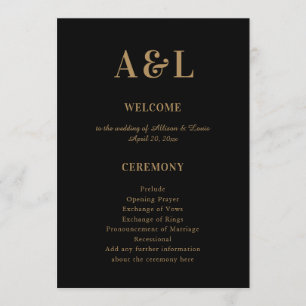 Wedding Monogram Minimalist Black Gold Program