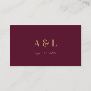 Wedding Monogram Minimalist Burgundy Gold Place Card