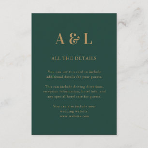 Wedding Monogram Minimalist Emerald Green Gold Enclosure Card
