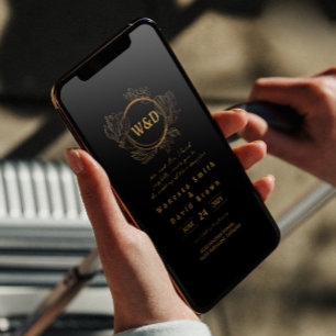 Wedding Monogram Minimalist Simple Elegant Gold Invitation