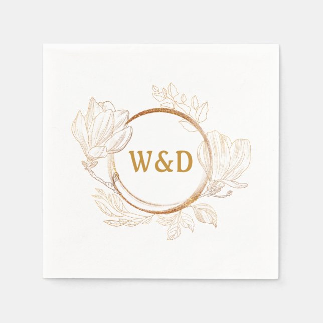 Wedding Monogram Minimalist Simple Elegant Gold Napkin (Front)