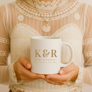 Wedding Monogram Minimalist Simple Gold and White Coffee Mug
