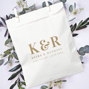 Wedding Monogram Minimalist Simple Gold and White Favour Bag