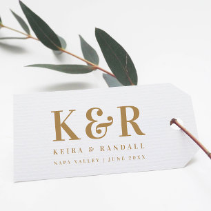 Wedding Monogram Minimalist Simple Gold and White Gift Tags