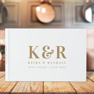 Wedding Monogram Minimalist Simple Gold and White Guest Book