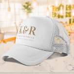 Wedding Monogram Minimalist Simple Gold and White Trucker Hat<br><div class="desc">A minimalist wedding monogram design collection of products with classic traditional typography in gold on a clean simple white background. The perfectly custom design for your special day!</div>