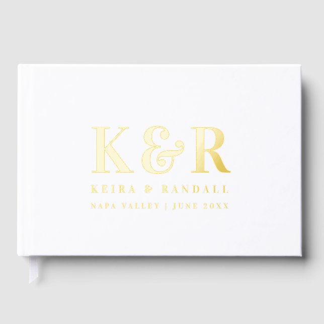 Wedding Monogram Minimalist Simple Gold Foil Guest Book (Front)