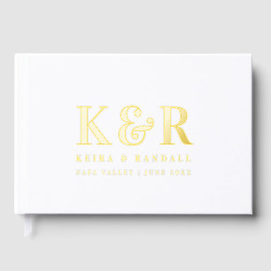 Wedding Monogram Minimalist Simple Gold Foil Guest Book