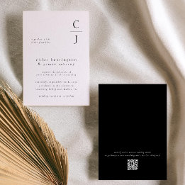 Wedding Monogram Modern Black White Custom QR Code Invitation