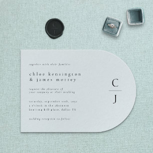 Wedding Monogram Modern Minimal Black White Invitation
