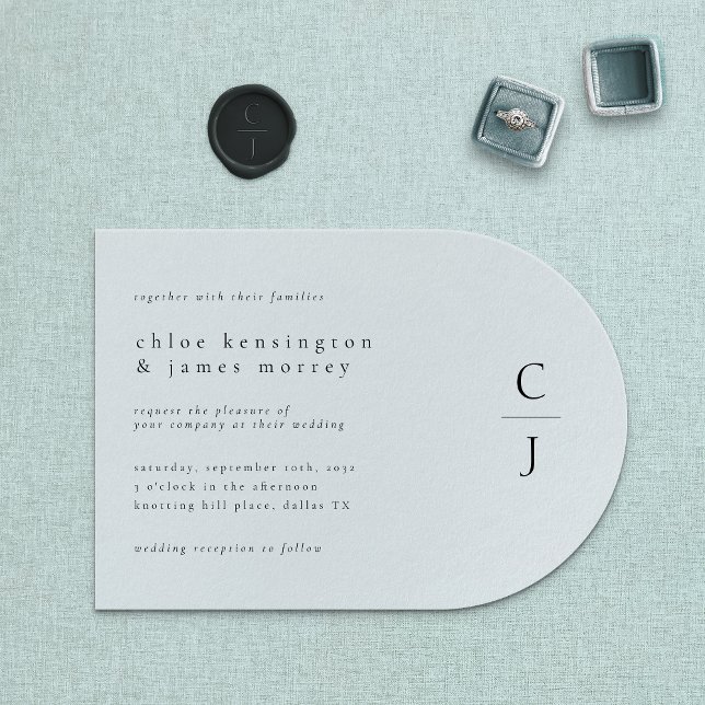 Wedding Monogram Modern Minimal Black White Invitation (Creator Uploaded)