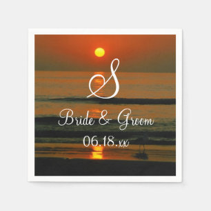 Wedding Monogram Name Dates Sunset Beach Napkins