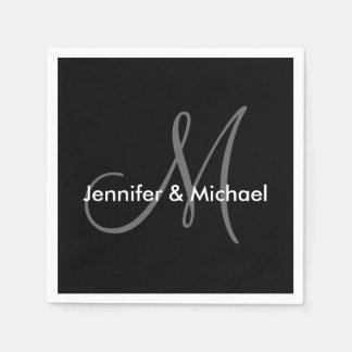 Wedding Monogram Names Black White Grey Napkin