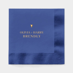 Wedding Monogram Names Elegant Heart Navy Gold   Foil Napkins