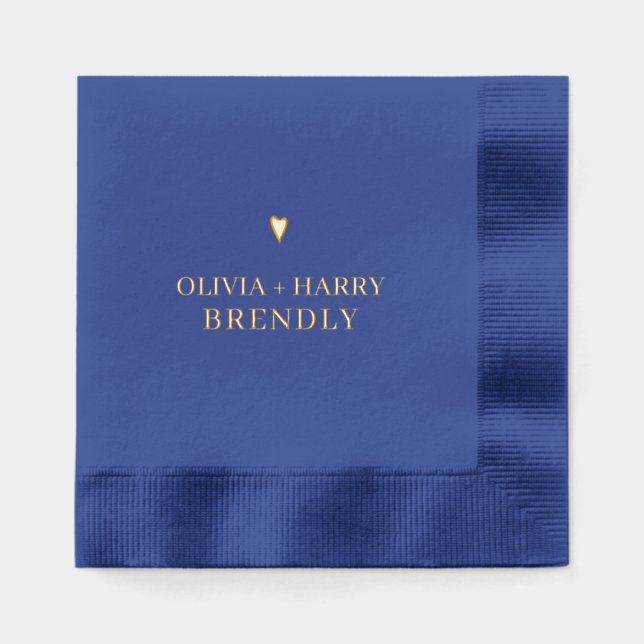 Wedding Monogram Names Elegant Heart Navy Gold   Foil Napkins (Front)